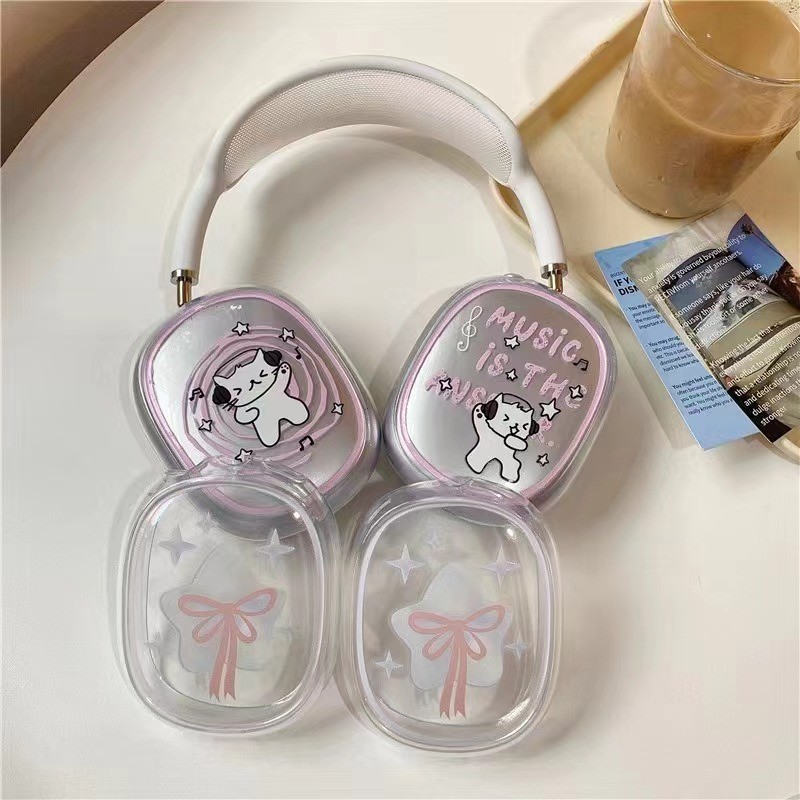 เคสหูฟังไร้สาย แบบใส ลายแมว สําหรับ Airpods Max