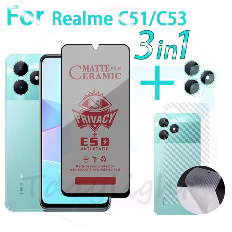 3 in 1 ฟิล์มเซรามิค กันรอยเลนส์กล้อง กันแอบมอง เพื่อความเป็นส่วนตัว สําหรับ Realme C53 C51S 12 12X 12+ Note 50 Narzo 70 Pro 5G