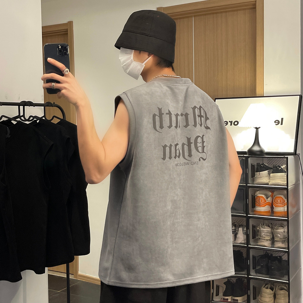 เสื้อกล้าม แขนกุด ทรงหลวม สไตล์อเมริกัน สตรีท แฟชั่นฤดูร้อน สําหรับผู้ชาย