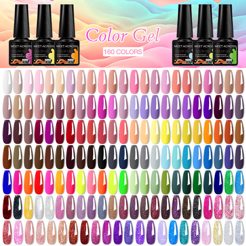 MEET ACROSS UV สีเจลเล็บเจล Glitter เงากึ่งถาวรเล็บเล็บเจล 7.3ml
