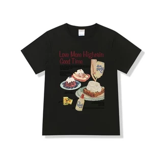 (จัดส่งตลอด 24 ชั่วโมง)เสื้อยืด Oversize เสื้อยืดลายเบเกอรี่ Junk Food คาเฟ่เกาหลี คอกลม หลวมๆ แนวเกาหลี คอตตอน 100%