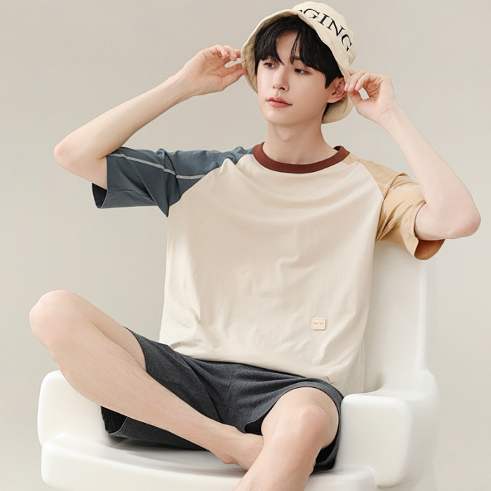 L-4xl ชุดนอนผู้ชาย Modal Plus ขนาดชุดนอนชุดฤดูร้อนผ้าฝ้ายแขนสั้นชุดนอน man สีทึบสไตล์เรียบง่าย Loungewear บาง