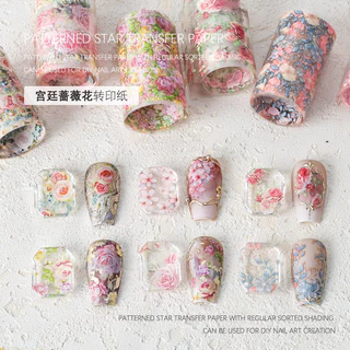 สติ๊กเกอร์ติดเล็บตกแต่งเล็บ ทําเอง กระดาษถ่ายโอนเล็บสไตล์พระราชวังดอกกุหลาบดอกไม้