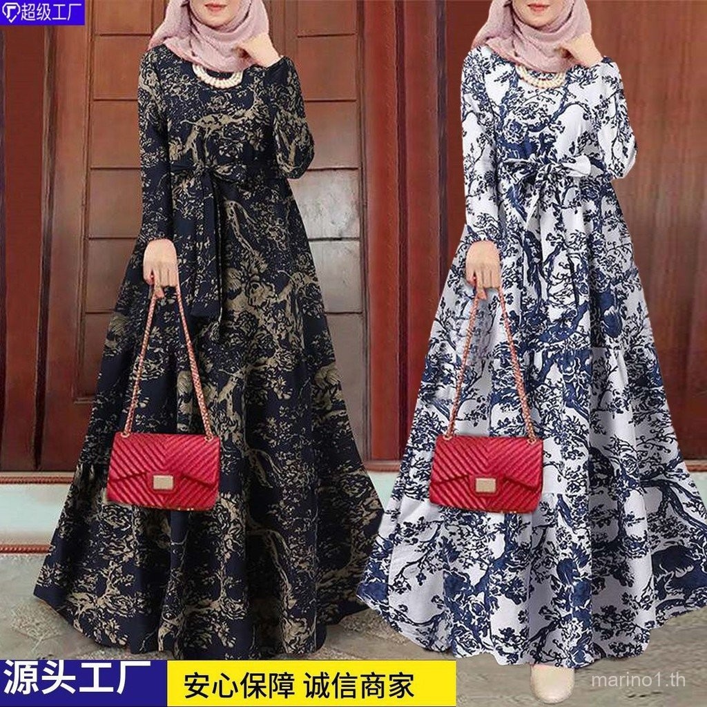 Baju muslimah skybird abaya kebaya maxi vintage pullover robe 2025 ผ้าฝ้ายลินิน PLUS ขนาดผู้หญิง