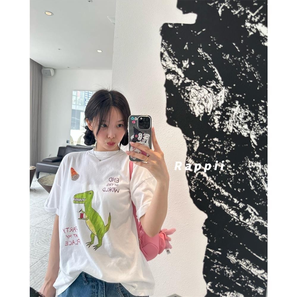 เกาหลี เสื้อแบบดารา เสื้อยืดแขนสั้น CMDX012 ผู้ชาย ผู้หญิง ลายทาง ตัวอักษร หลวม ลายสกรีน ฤดูร้อน ฤดูใบไม้ผลิ