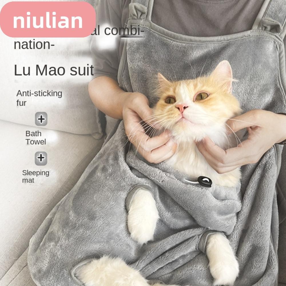 Niulian ผ้ากันเปื้อน กระเป๋าคาดอก ผ้ากํามะหยี่ขนนิ่ม ใส่สบาย สําหรับกอดสัตว์เลี้ยง แมว