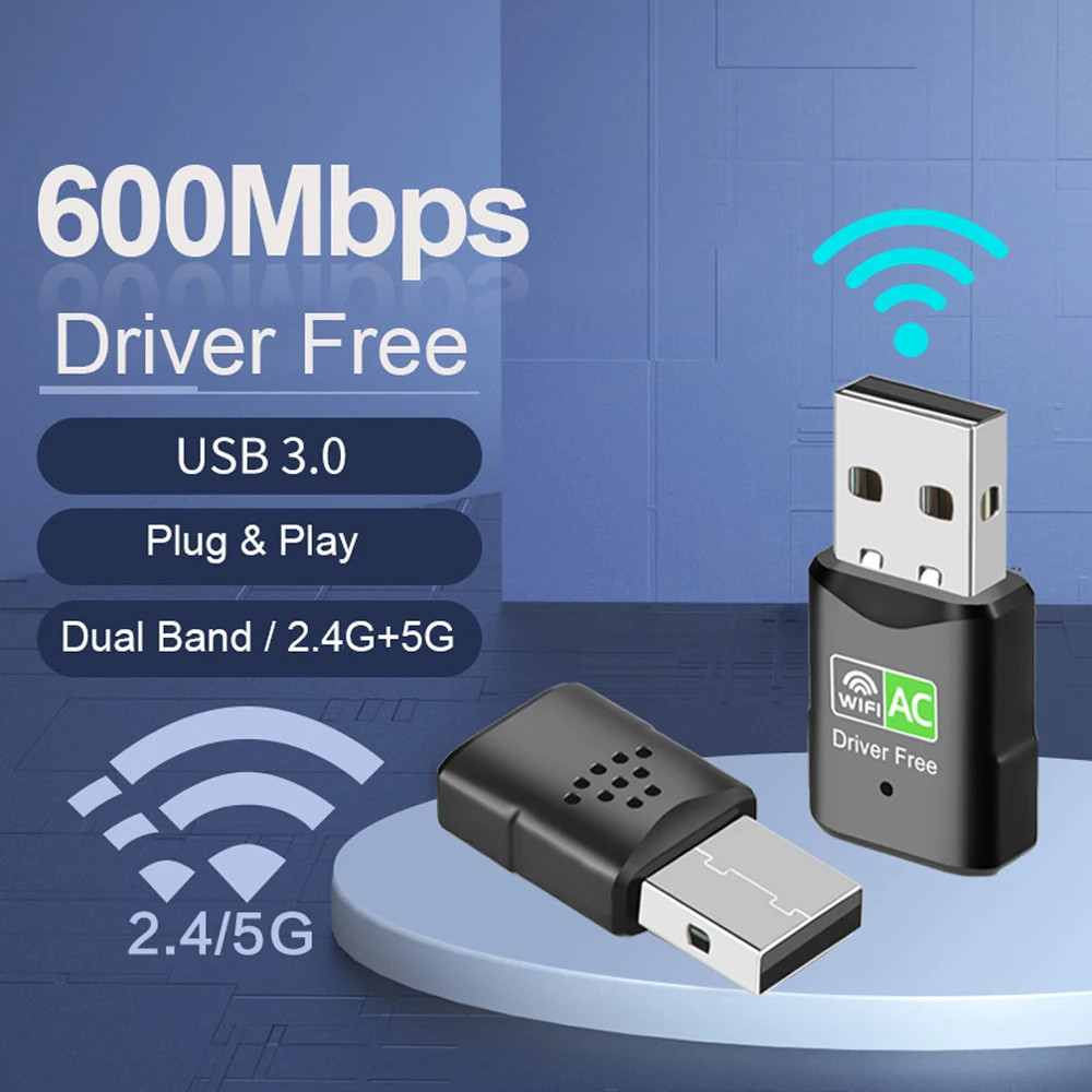 อะแดปเตอร์รับสัญญาณเครือข่ายไร้สาย 600Mbps USB Wifi Dual Band 2.4G 5Ghz 802.11AC 300M