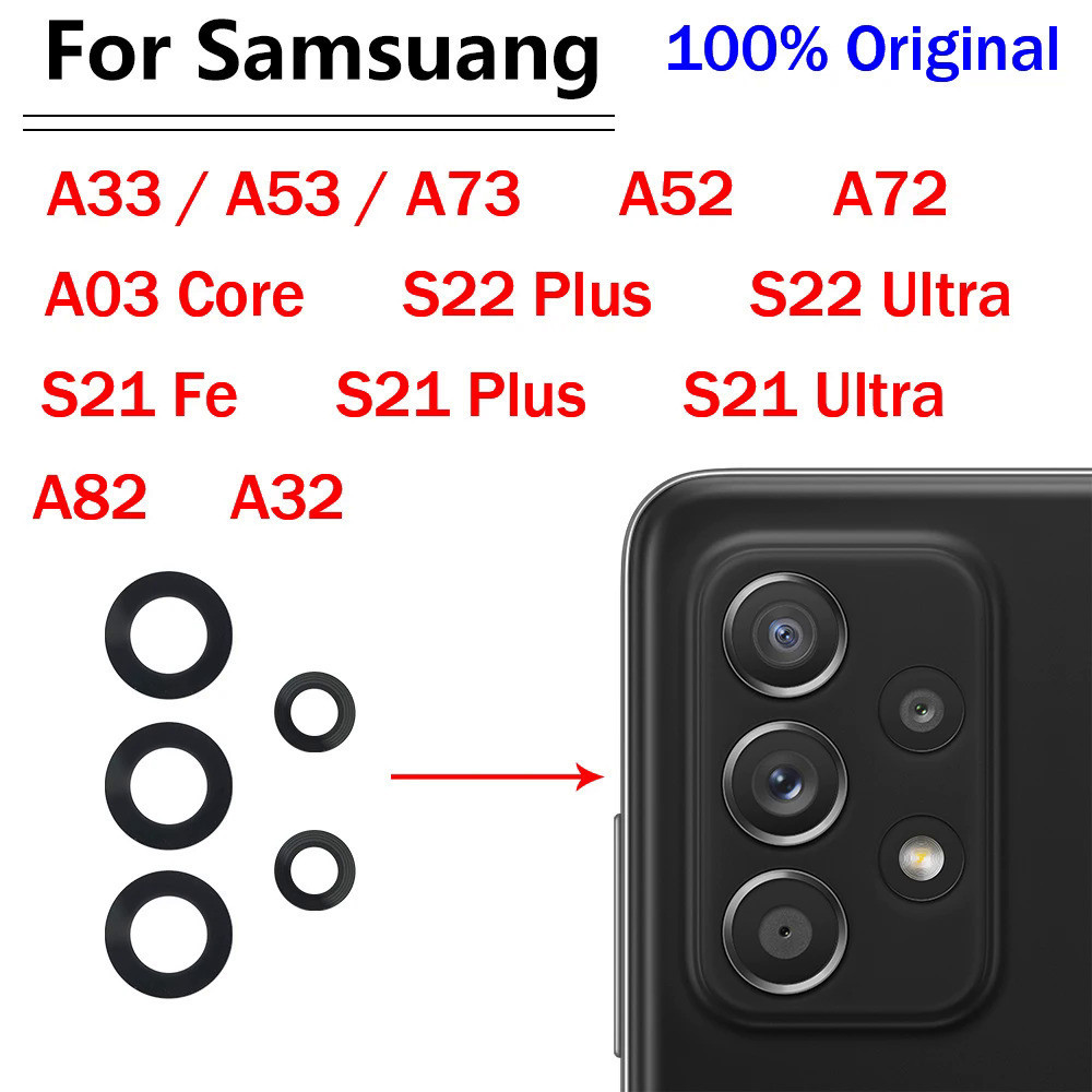 ฝาครอบเลนส์กล้องด้านหลัง พร้อมกาว สําหรับ Samsung A03 Core A33 A53 A73 A32 A52 A72 A82 S22 S21 Plus S21 Ultra FE