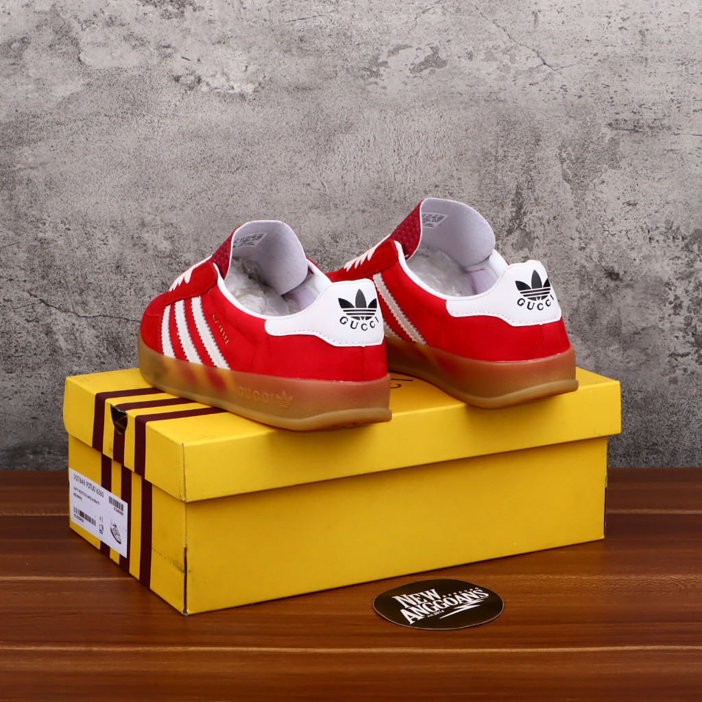 GUCCI Adidas Gazelle รองเท้าบุกํามะหยี่ สีแดง สีขาว