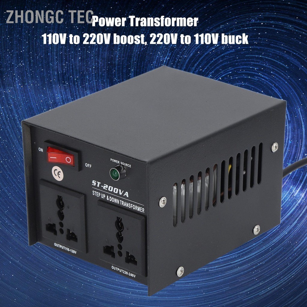 Zhongc Tec 200W ตัวแปลงแรงดันไฟฟ้า Step Up Buck Transformer สำหรับอุปกรณ์ไฟฟ้า 110V-120V 220V-240V