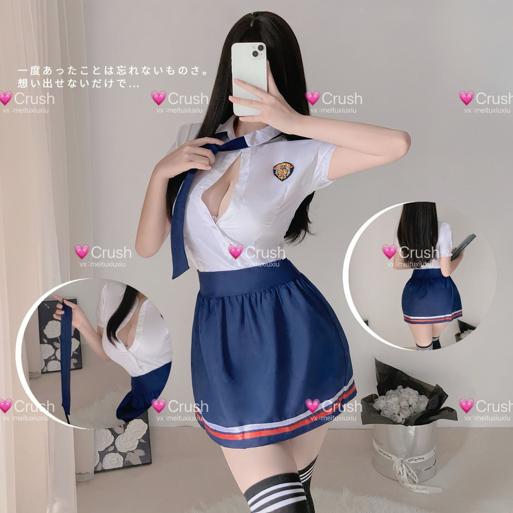 Crush ชุดนอนไม่ได้นอน แบบเซ็ท ชุดคอสเพลย์ นักเรียนญี่ปุ่น ชิ้น เสื้อ+กระโปรง+เน็กไท พร้อมส่งจากไทย （ XFZ-1)