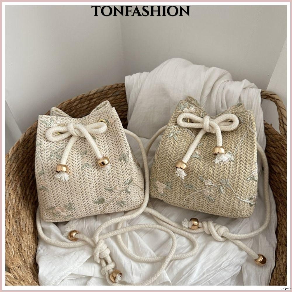 Tonfashion กระเป๋าสะพายไหล่ กระเป๋าถือ ขนาดเล็ก จุของได้เยอะ แบบสาน เหมาะกับเดินชายหาด แฟชั่นฤดูร้อน สําหรับสตรี