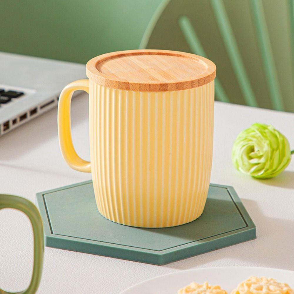 CABEZA แก้วเซรามิค, แนวตั้ง Grain 400ml ถ้วยกาแฟ, ร้อนสวยพร้อมฝาปิดไม้เรียบง่ายถ้วยอาหารเช้าสํานักงาน - รูปที่ 5