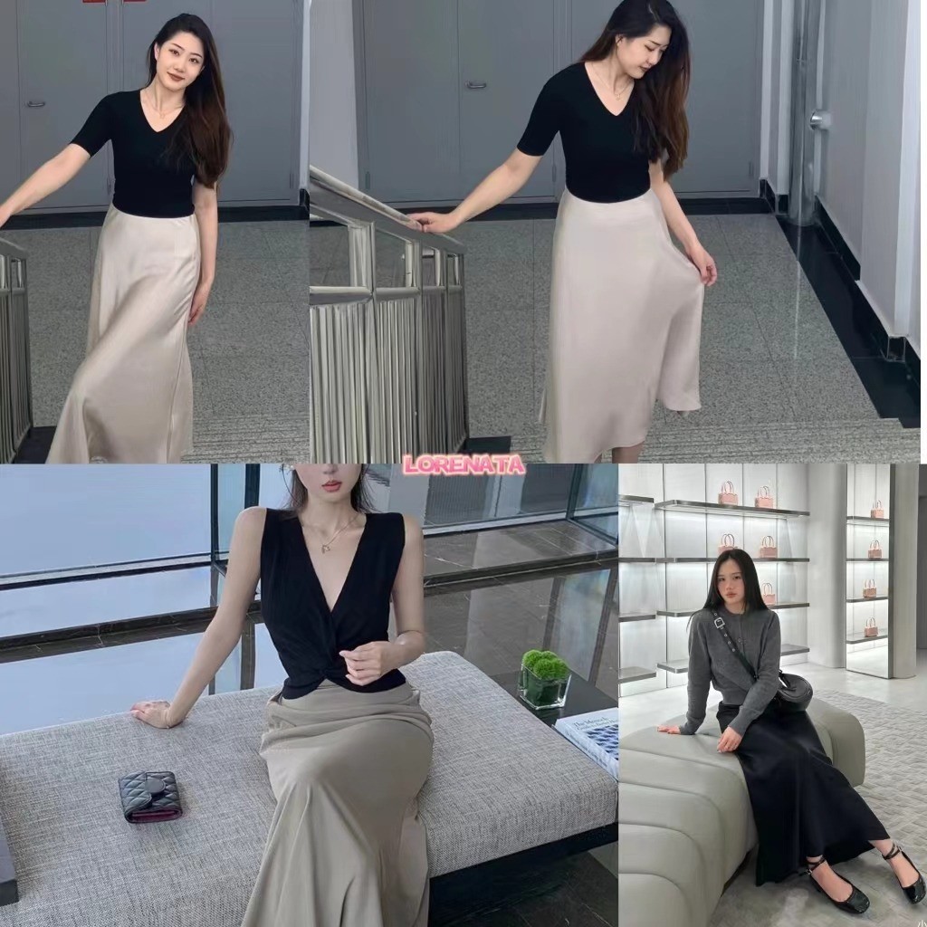 LORENATA (จัดส่งจากกรุงเทพฯ) สไตล์ใหม่ของผู้หญิง เรียบเนียนเป็นมันเงา เอวสูงอย่างมีสไตล์ กระโปรงนางเงือก