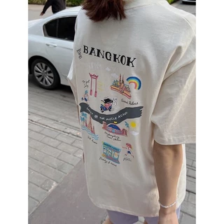 (จัดส่งตลอด 24 ชั่วโมง）Angle Official เสื้อยืดผู้หญิง Oversize เสื้อแขนสั้น สไตล์เกาหลี เที่ยวไทย ซัมเม T101