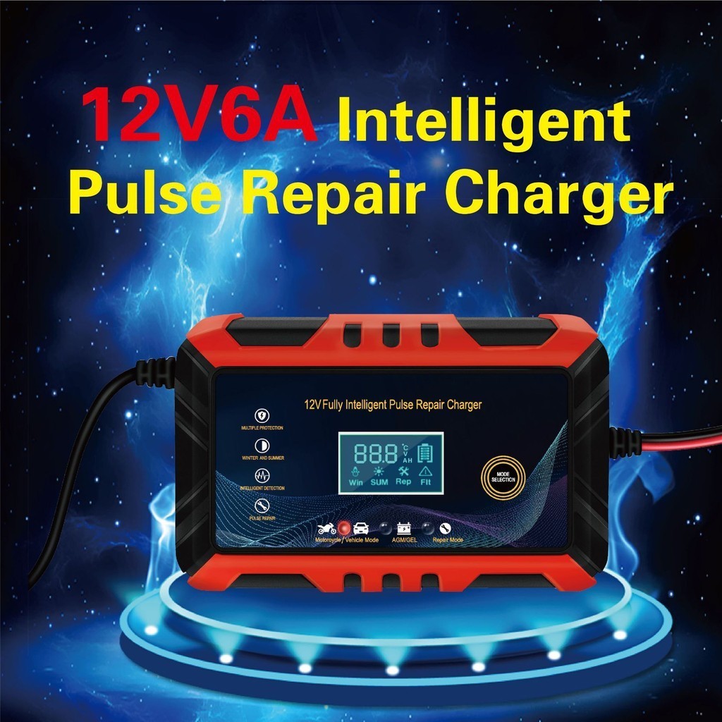 ! #@ Storage Battery Charger 12V Intelligent Pulse Repair LCD Display Motorcycle Battery Charger 12v