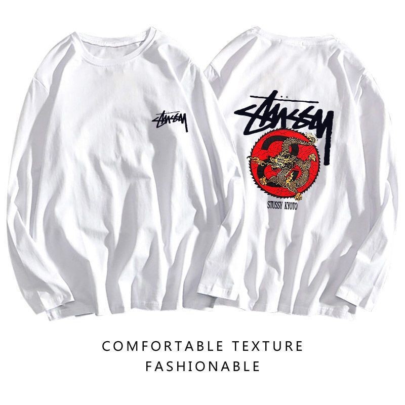 Stussy Stussy เสื้อยืดแขนยาวผู้ชายผู้หญิงคู่ Dominoes ลูกเต๋า