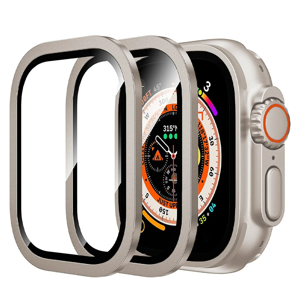 ตัวป้องกันหน้าจอ สําหรับ Apple Watch เคส ultra 49 มม. อุปกรณ์เสริม กรอบอลูมิเนียมอัลลอยด์ โลหะ + กระจกนิรภัย HD iWatch ultra 2