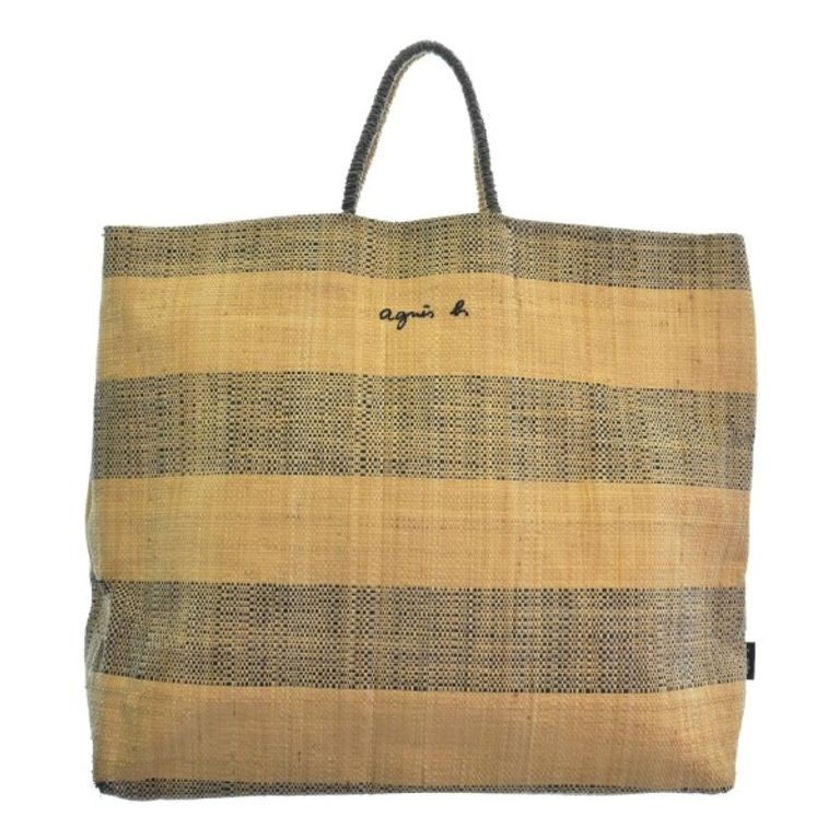 Agnes b. A n AG Tote Bag Purse beige Striped Women black Direct from Japan Secondhand