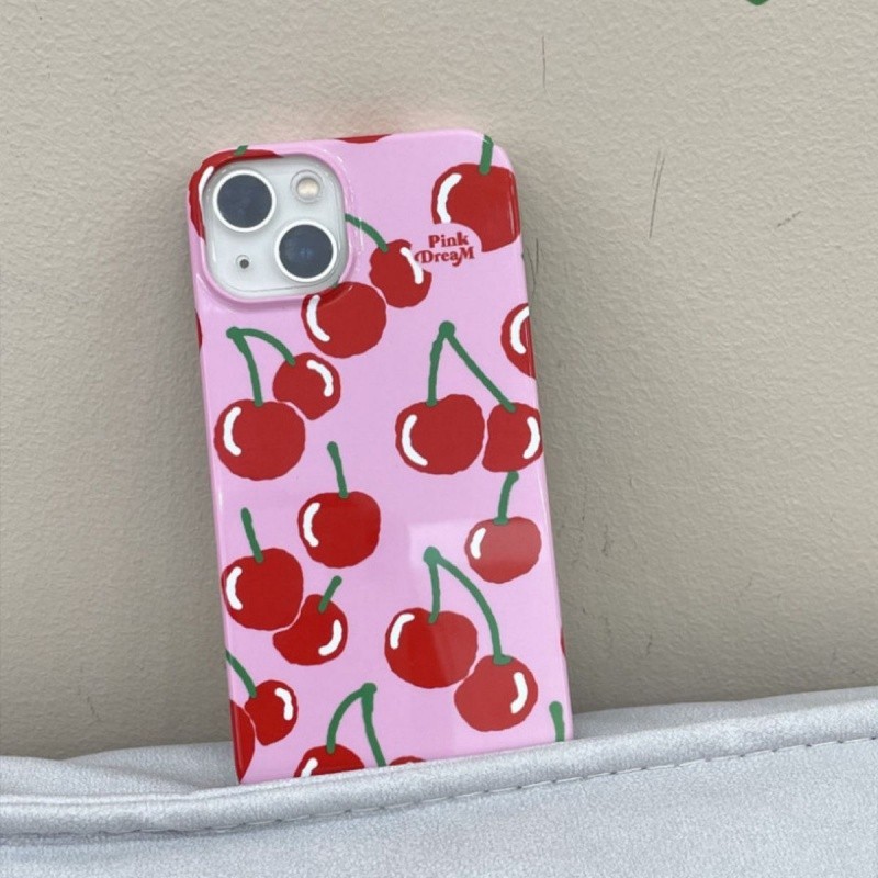 เคสโทรศัพท์มือถือ ลายเชอร์รี่ สีชมพู สําหรับ iPhone15 14 13 11 12Promax 11Promax 12Pro 14plus X XS XR Y3XN