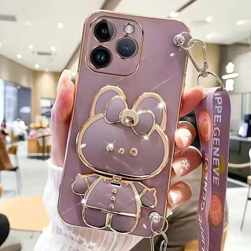 เคสโทรศัพท์มือถือ ลายกระต่าย พร้อมกระจกแต่งหน้า และสายคล้องคอ หรูหรา สําหรับ infinix Smart 8 X6525 Tecno Spark GO 2024 BG6 Hot 40i Tecno Spark 20 20C