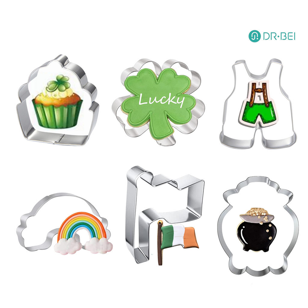 ถนนดร.เบย Patricks Day แม่พิมพ์สเตนเลส รูปใบโคลเวอร์ สีรุ้ง ไม่เหนียวติด ทนความร้อน ใช้ซ้ําได้ สําหรับทําคุกกี้ ช็อคโกแลต ฟองดองท์ เบเกอรี่