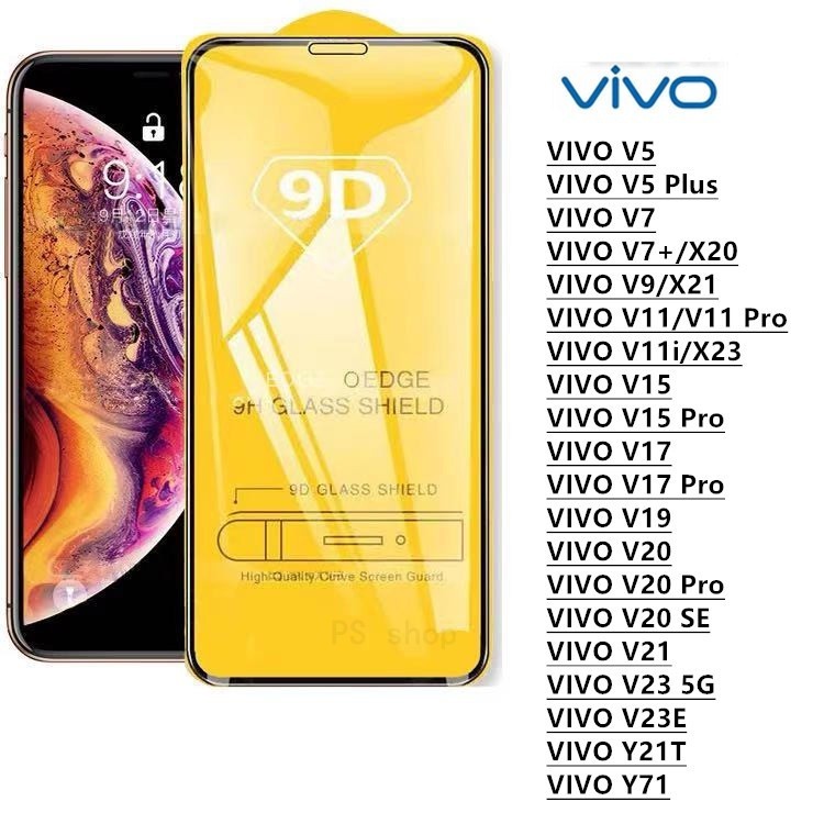 ฟิล์มกระจกนิรภัย 9D แบบเต็มกาว VIVO V5 V5Plus V7 V7Plus V9 V11 V11i V15 V15Pro V17 V17Pro V19 V20 V2
