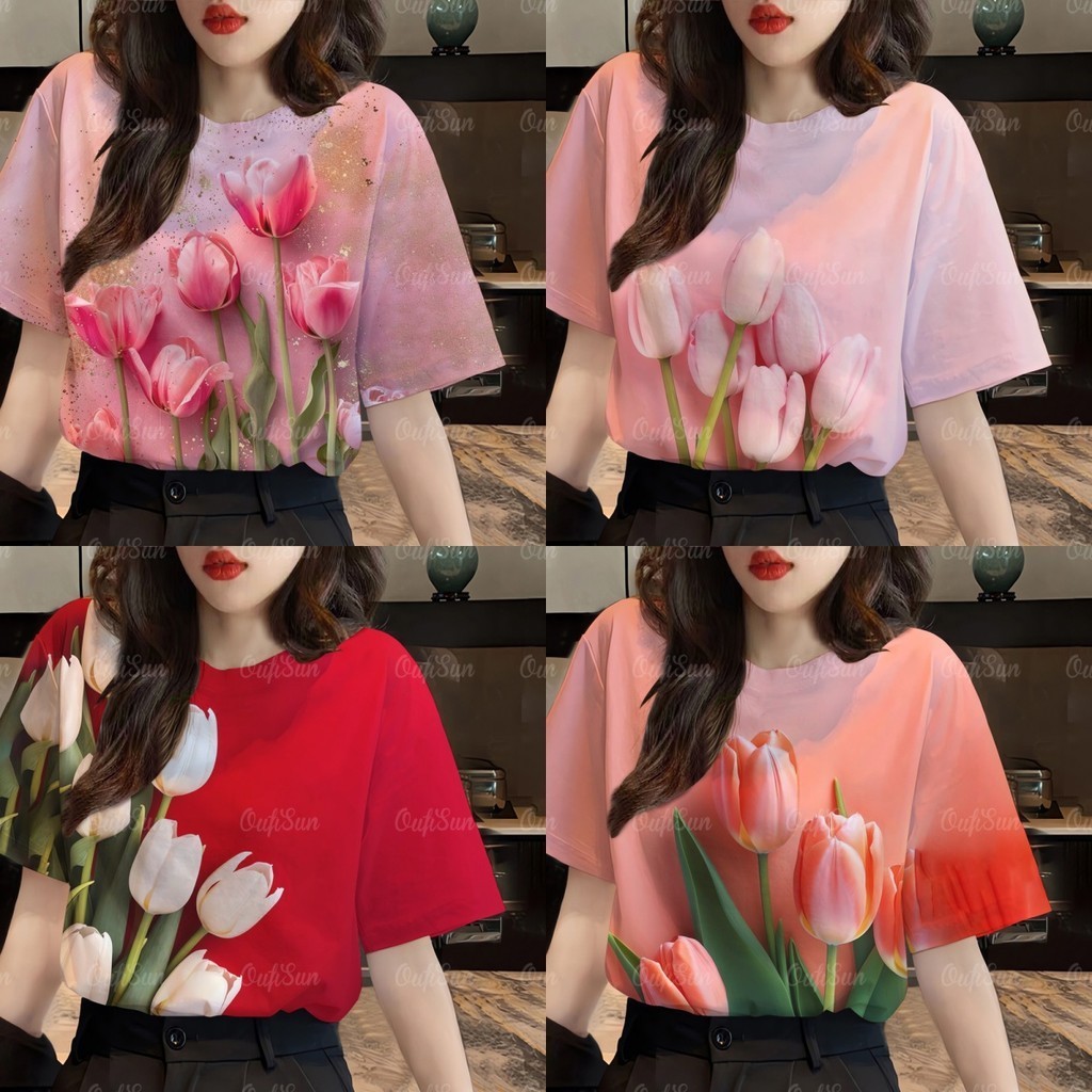 (มีสินค้า) ของผู้หญิง เสื้อสงกรานต์2567 เสื้อลายดอกสงกรานต์ เสื้อยืดแขนสั้นผู้หญิงปีใหม่ แห้งเร็วแบบลำลอง Tshirt