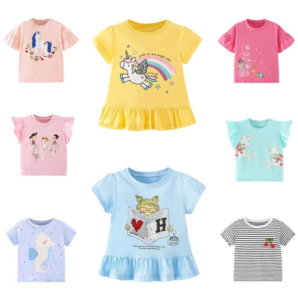 เสื้อยืดแขนสั้น ลาย Forestkingdom แฟชั่นฤดูร้อน สไตล์ยุโรป และอเมริกา สําหรับเด็กผู้หญิง 24 ชิ้น