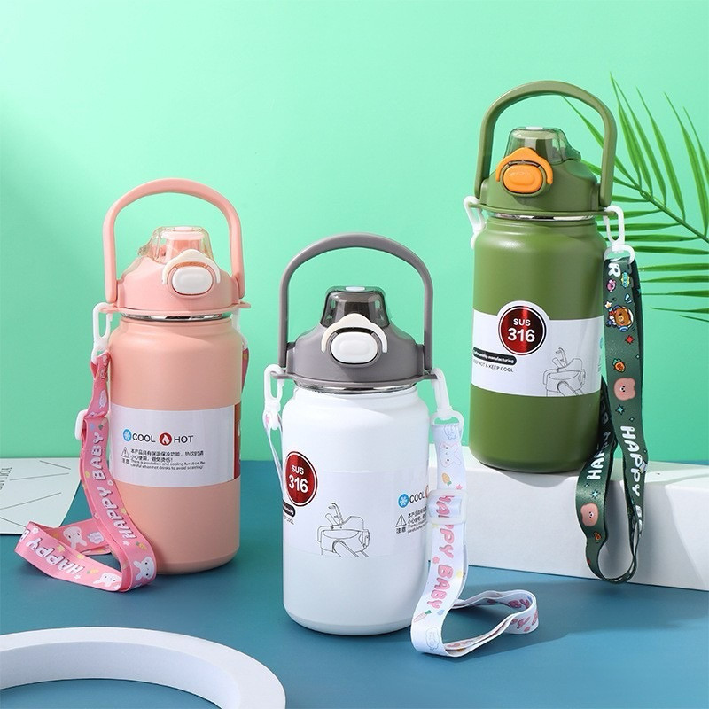 แก้วสแตนเลส กระบอกน้ำเก็บเย็น 1.2L 1.4Lลิตร สแตนเลส 316 กระติกเก็บความเย็น แก้วเก็บความเย็น พร้อมหลอ