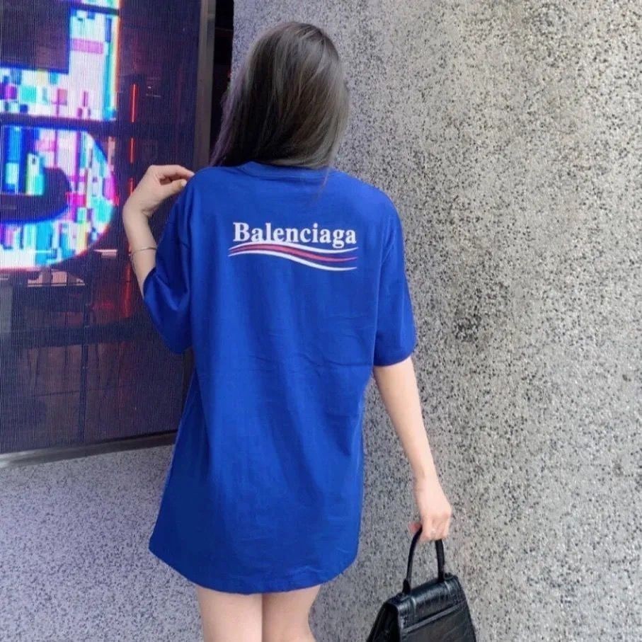 Balenciaga เสื้อยืดแขนสั้น ผ้าฝ้ายแท้ พิมพ์ลายคลื่นโค้ก แฟชั่นฤดูร้อน สําหรับผู้ชาย และผู้หญิง