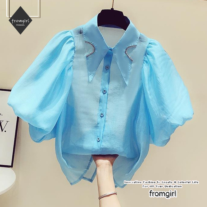 เสื้อเชิ้ตแขนพัฟ สีขาว แฟชั่นฤดูร้อน สําหรับผู้หญิง