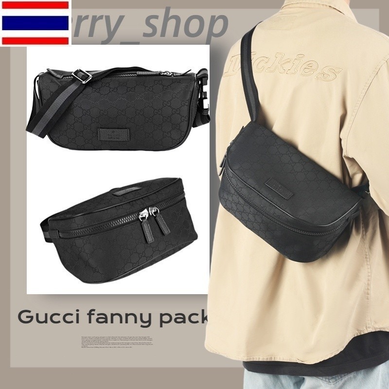 New 🍒กุชชี่ Gucci Men's Waist Bag กระเป๋าผู้ชาย สีดำ กระเป๋าคาดหน้าอก คาดเอว🍒 VKNT