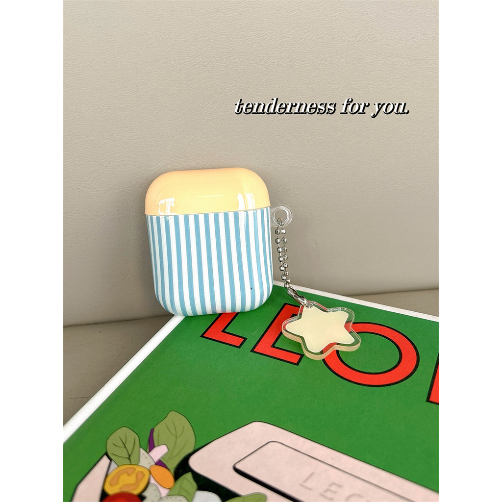 ลายทางสีเหลืองและสีน้ําเงินสําหรับ Airpods 1/2 3 Pro2 Pro3 Airpods4 耳机套装 无线蓝牙保护套 AirPods pro2 Pro3 3 4耳机保护套 - รูปที่ 3