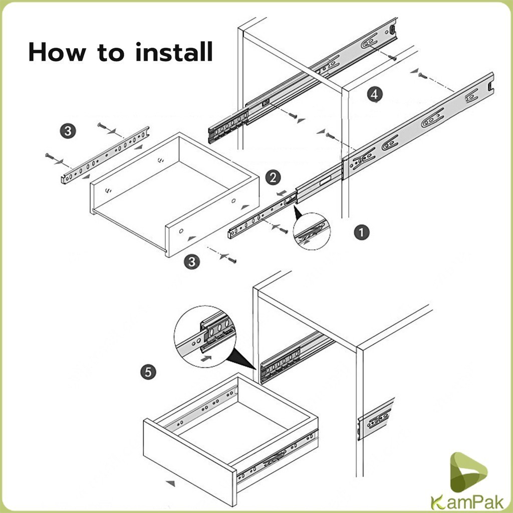 KamPak รางลิ้นชัก 1คู่ รางลิ้นชักลูกปืน ขนาด 12/14นิ้ว รางลิ้นชัก รางลูกปืน รางเลื่อนลิ้นชัก drawer slide - รูปที่ 6