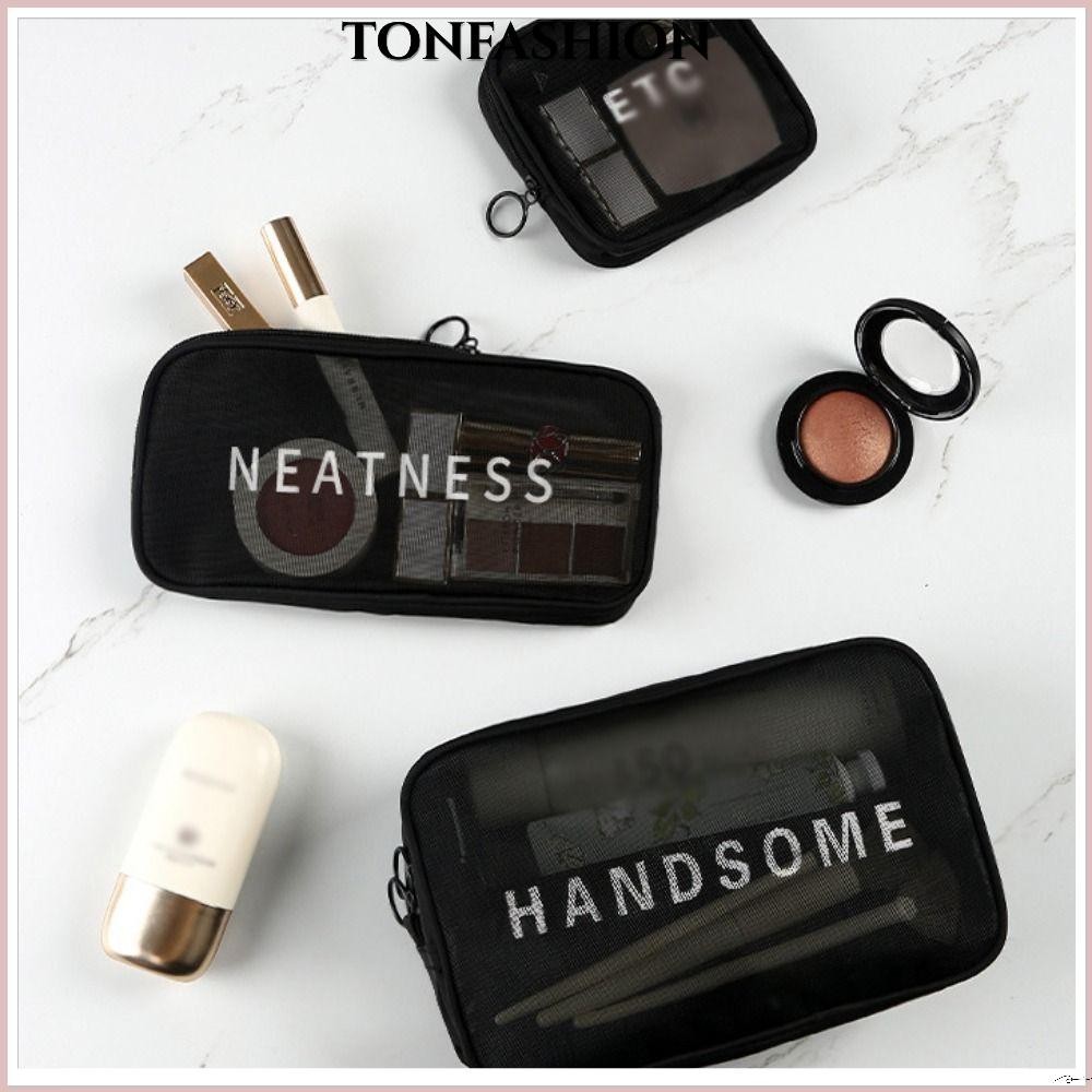 Tonfashion กระเป๋าเครื่องสําอาง กระเป๋าตาข่ายไนล่อนใส ขนาดเล็ก จุของได้เยอะ สําหรับผู้ชาย และผู้หญิง