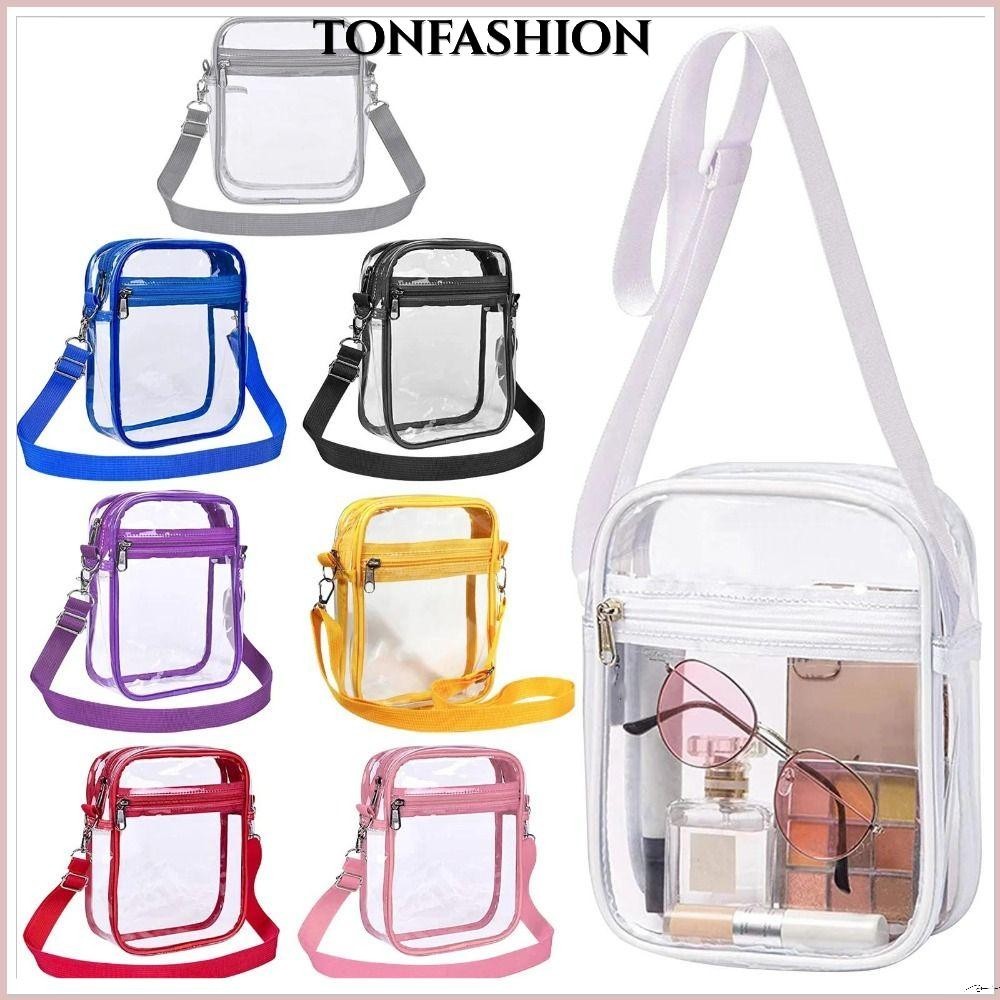 Tonfashion กระเป๋าสะพายไหล่ PVC ใส มีซิป ปรับได้ รับรองจากสนามกีฬา