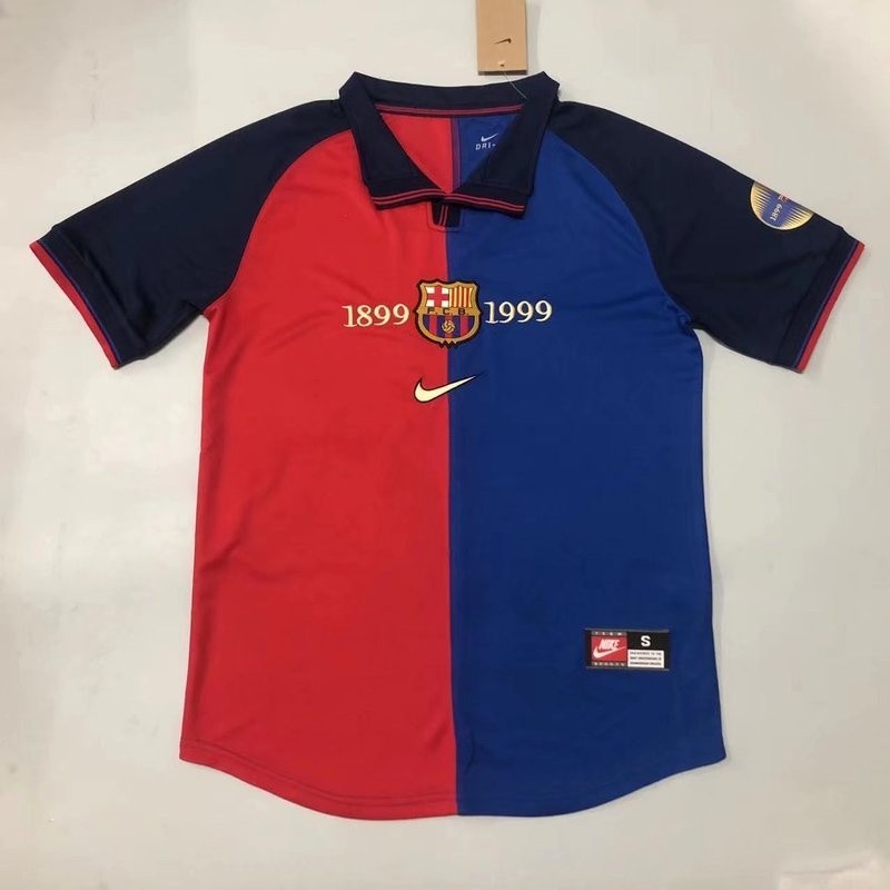 1899-1999 Barcelona Centennial Edition retro jersey S-XXL แขนสั้นแห้งเร็วกีฬาฟุตบอลเสื้อยืด jersey AAA