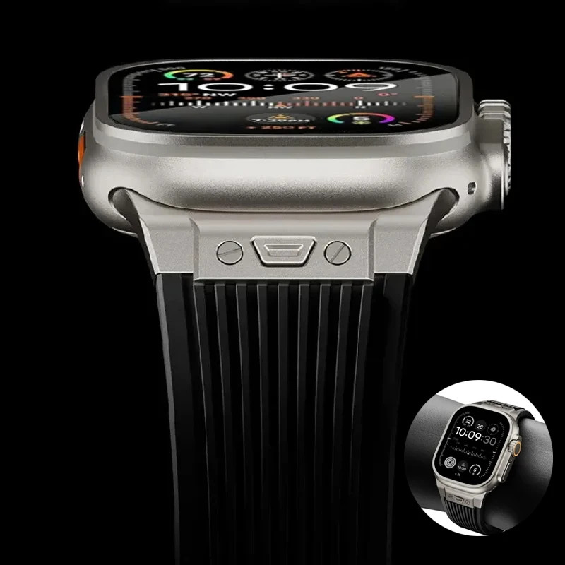 สายนาฬิกาข้อมือซิลิโคนยาง แบบนิ่ม สําหรับ Apple Watch Ultra 2 49 มม. 45 มม. 44 มม. 42 มม. IWatch Series 9 8 7 6 5 4 Se