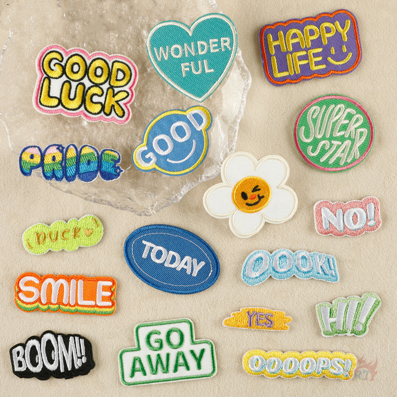 ☸ Happy Life - แผ่นสติกเกอร์แปะหน้าแปลนภาษาอังกฤษ มีกาวในตัว ☸ แผ่นแพทช์รีดติดเสื้อ สําหรับตกแต่งเสื้อผ้า กระเป๋า 1 ชิ้น