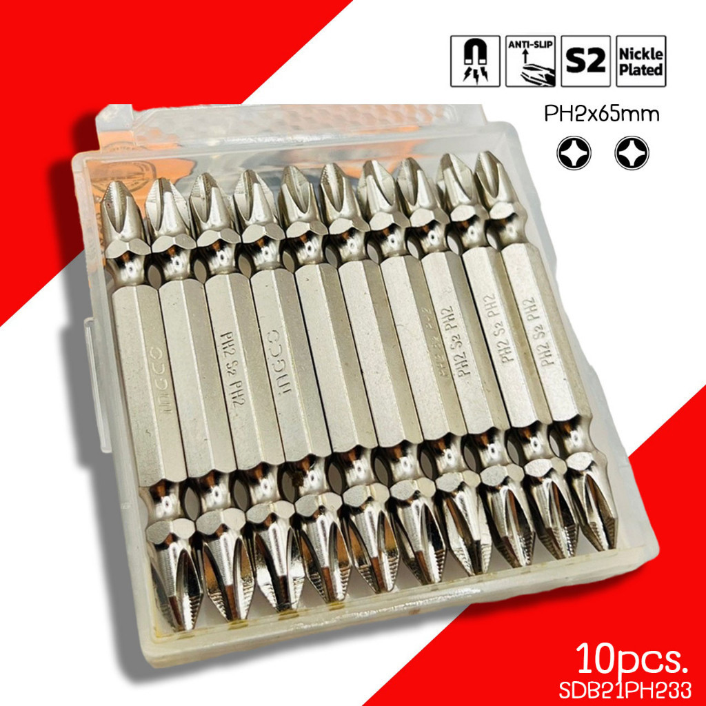 ไขควง ชุดดอกไขควงลม ดอกไขควง ดอกไขควงลม (แฉก 2 หัว)  1 กล่อง INGCO SDB21PH233 PH2x65mm.