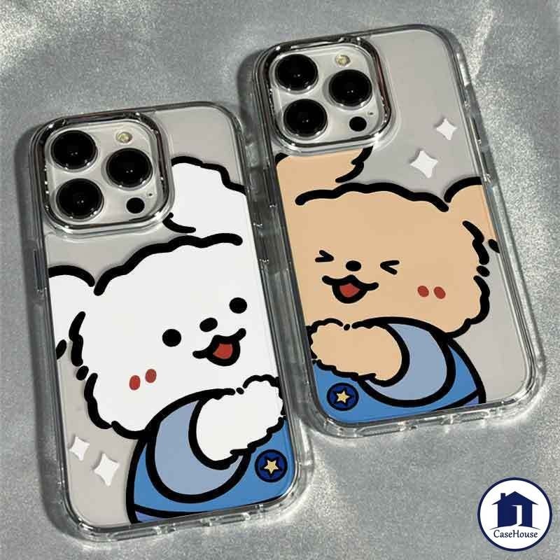 ส่งจากไทย ลูกหมาน่ารัก เคสปุ่มชุบหรูหรา เข้ากันได้สำหรับiPhone 7Plus XR 11 13 12 14 15 Pro Max 7 8 Plus X XS Max