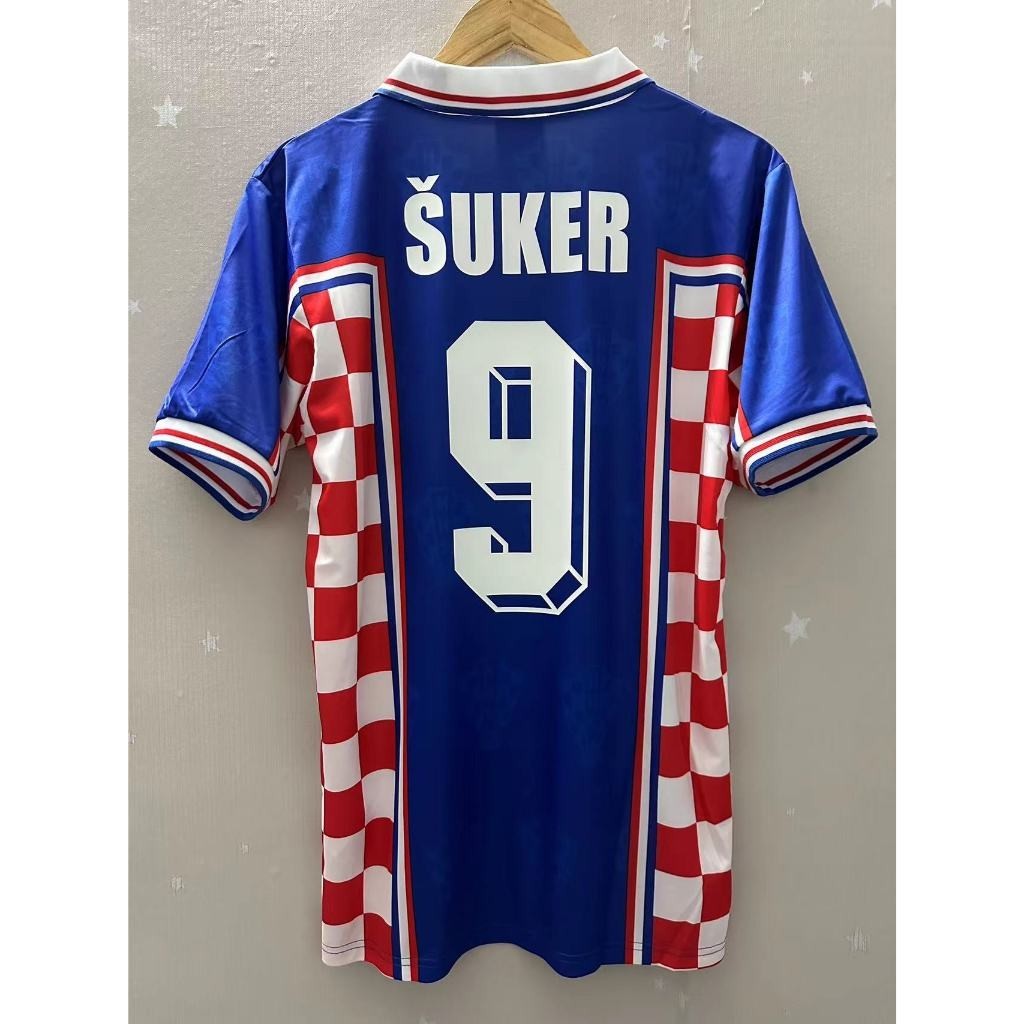 เสื้อกีฬาแขนสั้น ลายทีมชาติฟุตบอล Croatia SUKER PROSINECKI 1998 ชุดเยือน คุณภาพสูง สไตล์เรโทร