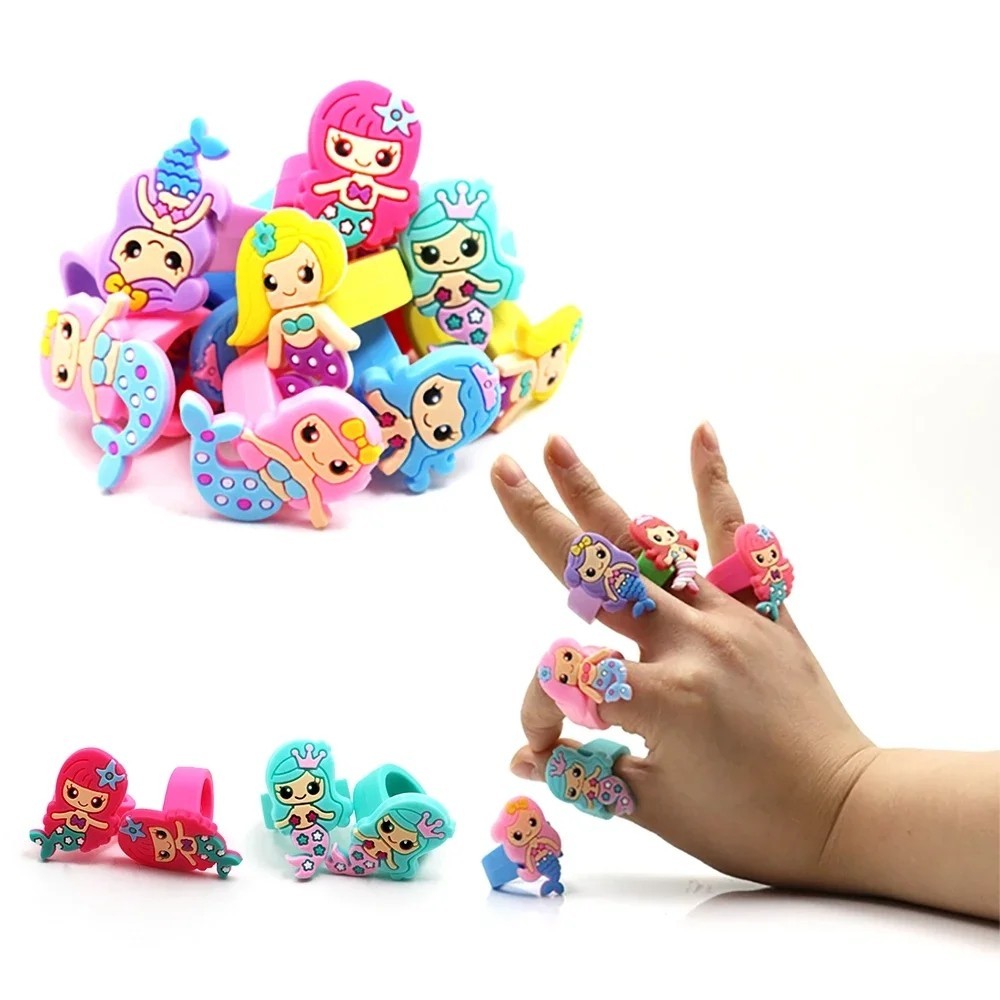 10 ชิ้น การ์ตูนน่ารัก แหวนนางเงือก PVC นุ่ม สําหรับเด็กผู้หญิง โปรโมชั่น ของขวัญ ยูนิคอร์น เด็ก นิ้ว ของเล่น แหวนซิลิโคน