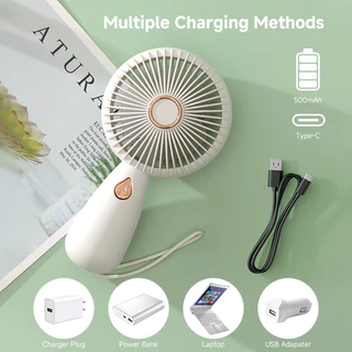 GOOJODOQ พัดลมมือถือ ขนาดเล็ก พกพาง่าย ชาร์จ USB มีไฟเอฟเฟค LED สีฟ้า 4 สี สําหรับเด็ก
