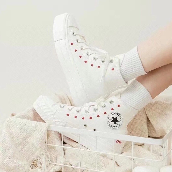 Converse All Star รองเท้า พื้นหนา ปักลายหัวใจ สําหรับวันวาเลนไทน์ 2022