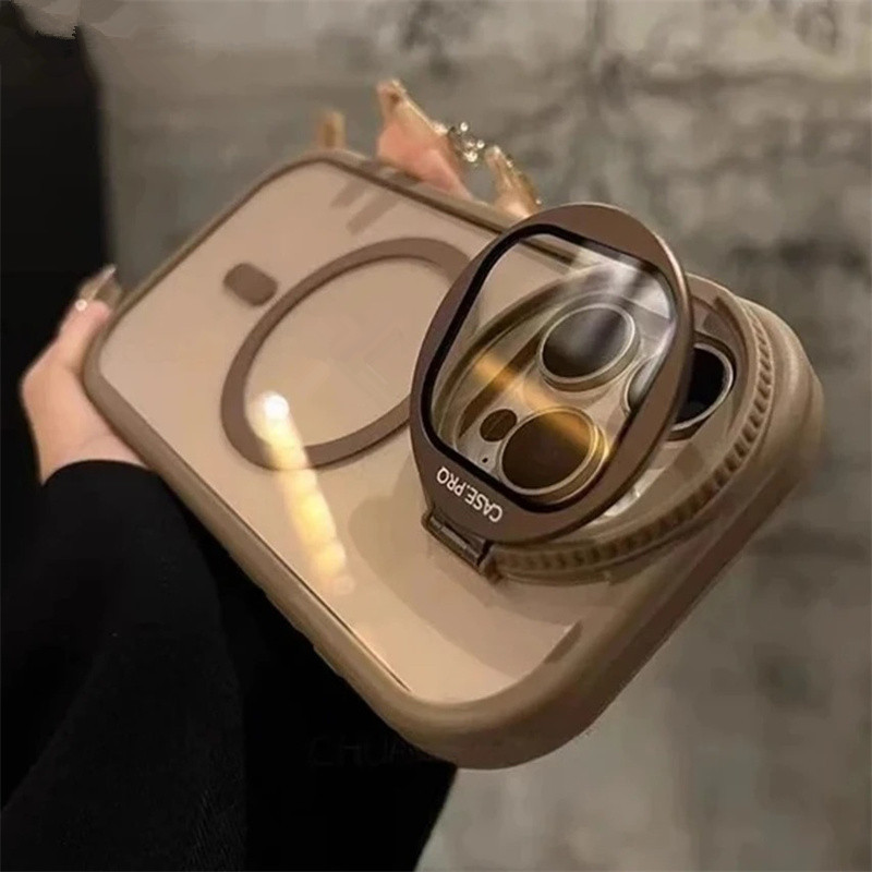 หรูหรากล้องเลนส์ยืนอะคริลิโปร่งใสแม่เหล็กกรณีโทรศัพท์เข้ากันได้สําหรับ ไอโฟน 15 14 13 12 11 16 มือโปร สูงสุด 16บวก ปลอกป้องกันรวมทุกอย่างกันกระแทกฮาร์ดปกหลัง