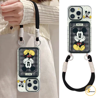 เคสแบบนุ่มพร้อมสายคล้องสำหรับใส่บัตรมิกกี้เม้าส์สุดน่ารัก เข้ากันได้กับ IPhone XR 15 12 11 13 14 16 Pro Max 7 8Plus XS X