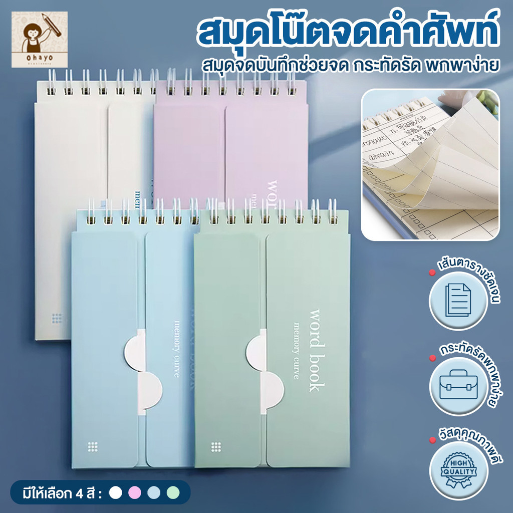 Ohayo สมุดบันทึก คำศัพท์ จดศัพท์สันห่วง สมุดโน๊ต ขนาด 74*135มม. เปิด/ปิดคำศัพท์ ช่วยให้จำง่ายขึ้น! พกง่าย ท่องศัพท์