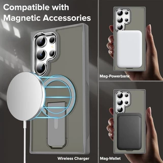 สําหรับ Samsung Galaxy S26 S25 S24 Plus S26 Ultra S25FE S24FE โลหะหรูหราเลนส์ Flip Bracket เคสโทรศัพท์แม่เหล็กโปร่งแสง Matte กันกระแทก Hard อะคริลิคฝาครอบ